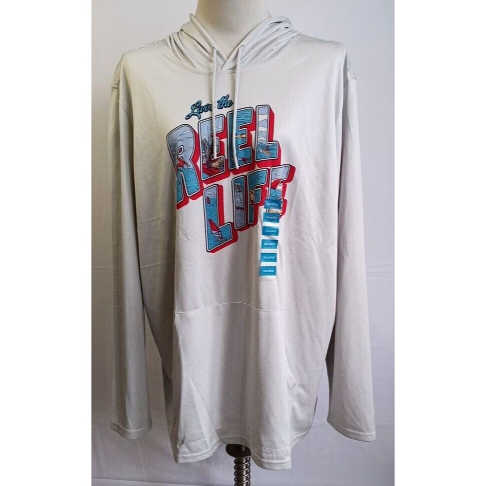 Reel Life SPF Long Sleeve Hooded Fishing Swim Shirt W Graphic- Mens Size XXL NWT